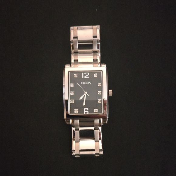 Elgin Men’s Crystal Accent Watch – Silver & Black FG9060ST
